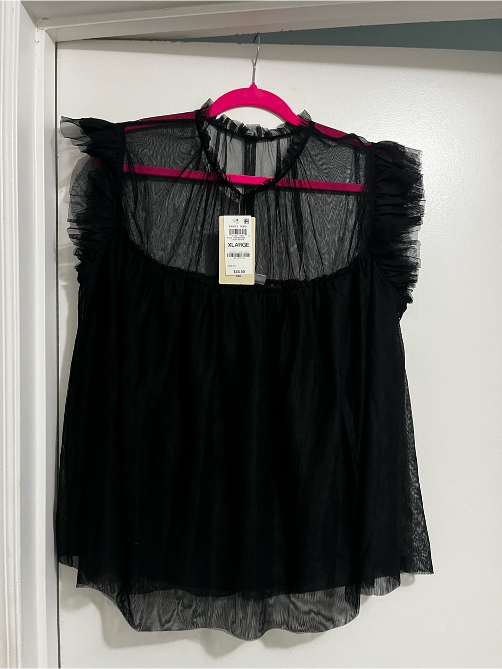 Black Sheer Ruffle Sleeve Blouse - Women's